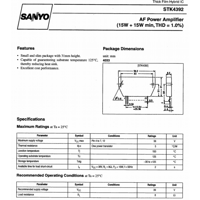 Sanyo Stk Af Power Amplifier Pwr Sip