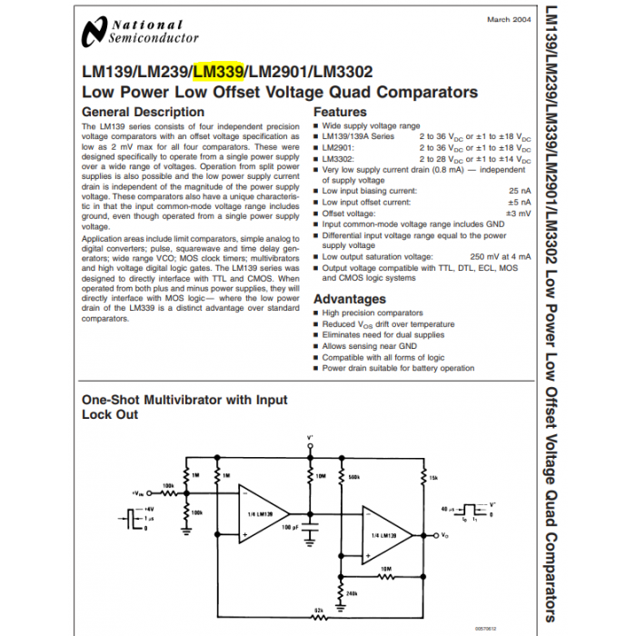 National Semiconductor Corp - LM339N - IC, comparators. Lot of 10.