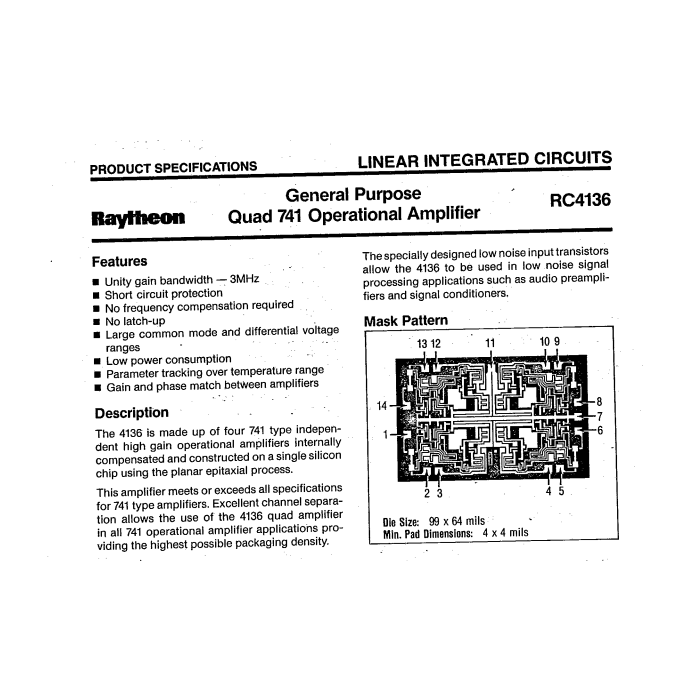 RAYTHEON - RC4136DB - IC, Operational Amplifier. Quad 741.