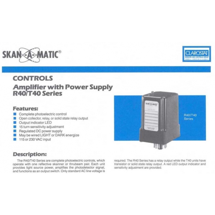 Clarostat Honeywell SKAN-A-MATIC - R40100 - Amplifier Relay with Power Supply, Used / Removed from Equipment.